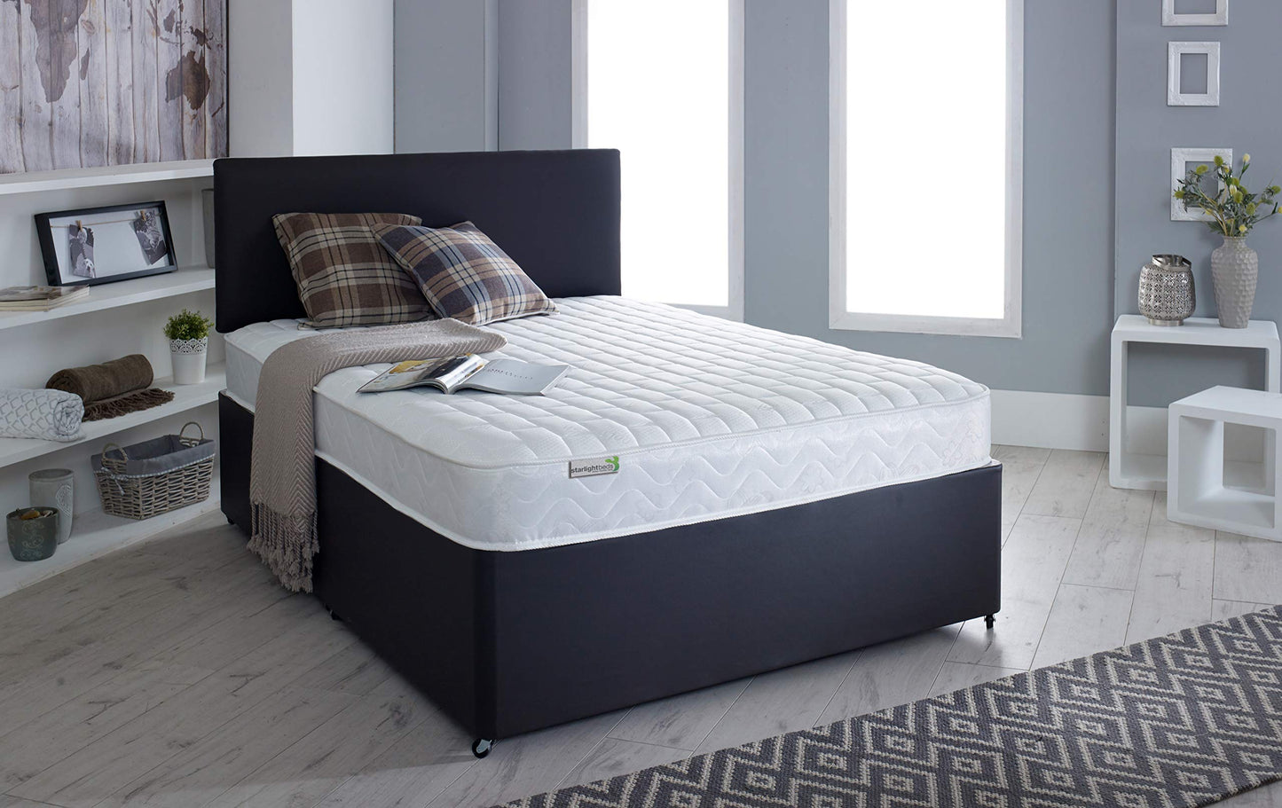 Starlight Beds Brick Design Quilted Sprung Hybrid Mattress with Memory Foam Layer. Soft Firmness, White, 18cm Deep. Small Double Mattress (4ft x 6ft3)