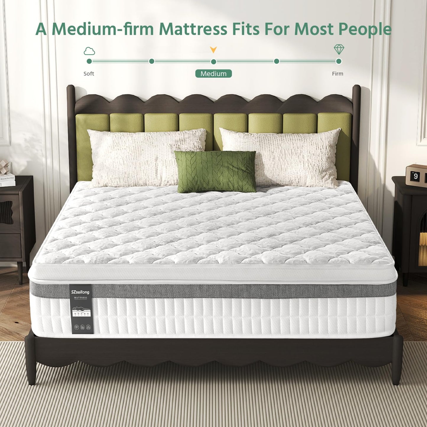 SZsuilong 4ft6 Double Mattress, 11 inch Hybrid Double Size Mattresses Pocket Sprung, 7-Zone Orthpaedic Mattress Medium Firm for Pressure Relief