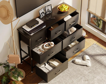 Coleshome Chest of Drawers Bedroom with 7 Drawers, Fabric Drawers, Black