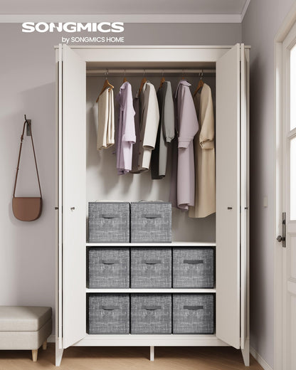 SONGMICS Storage Cubes, 33 cm Non-Woven Fabric Bins with Double Handles, Set of 8, Wardrobe Organisers for Shelves, Foldable, for Clothes, Cattail