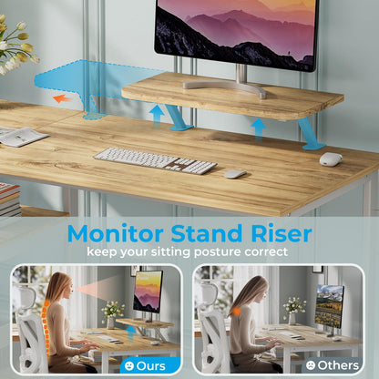 GreenForest Office Desk 120cm with Monitor Stand, Oak