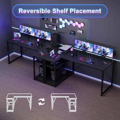 JUMMICO Small L Shaped Desk 100x80cm with Storage, Corner Computer Desk with Reversible Shelf, Sturdy Office Desk & Workstations for Home Office