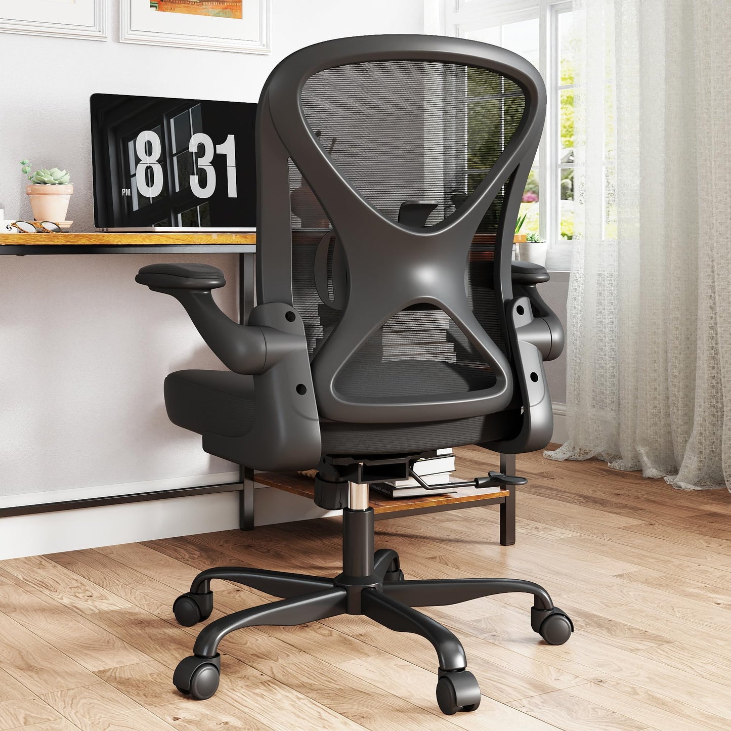 Keratee Ergonomic Mesh Office Chair with Adjustable Lumbar Support ＆ Flip-up Arms, Breathable Computer Home Desk Chair with 360 & Height Adjustment