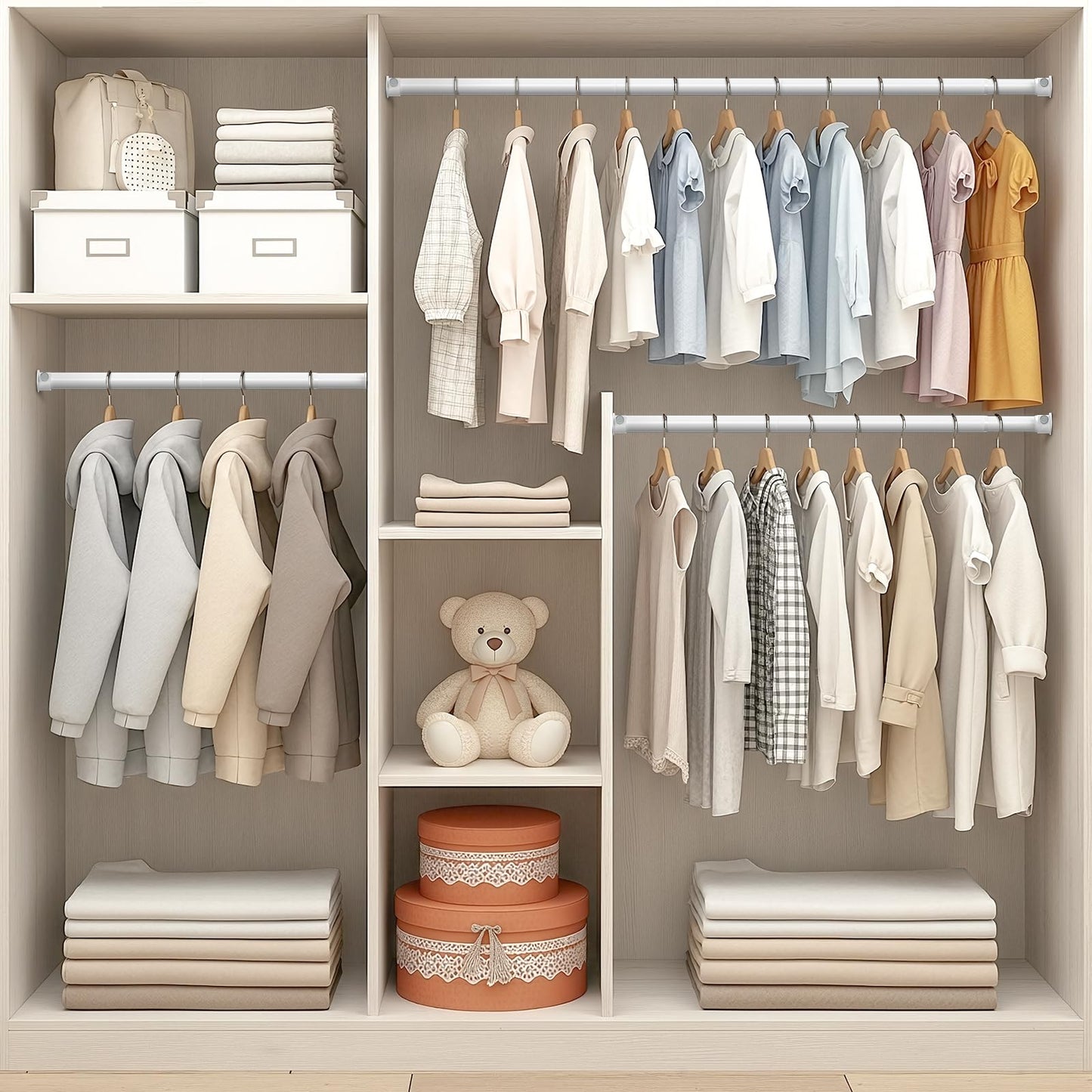 Wardrobe Rail 42-160cm Extendable Clothes Rail White Wardrobe Pole Stainless Steel Adjustable Clothes Rail Heavy Duty Hanging Rails For