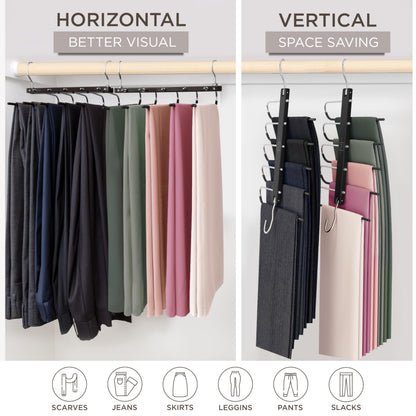 MORALVE Trousers Hangers Space Saving - European Beechwood Scarf and Jeans Hangers - Wardrobe Organiser and Space Saver Trouser Rack, Leggings Hanger
