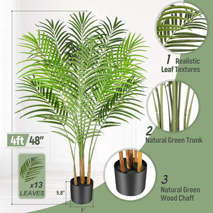 Keeplush Artificial Palm Tree 120cm Tall Fake Palm Tree Indoor Decor with 13 Trunks and Real Bark Design Faux Tropical Areca Palm Silk Floor Plant in