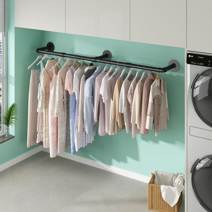 SMILOVII Wall Mounted Clothes Rail, Industrial Pipe Clothes Rails Wall Mounted, 164cm Detachable Metal Clothing Rail for Hanging Clothes For Home