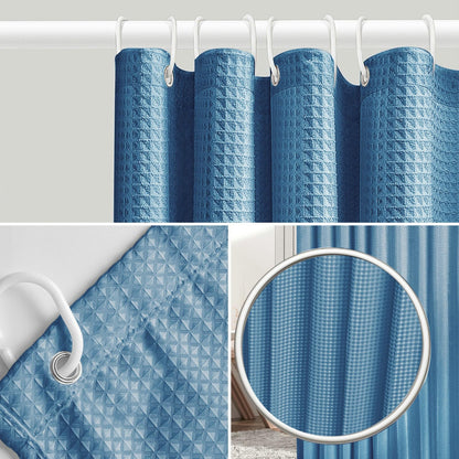 Stfery Shower Curtain Waffle Look Bath Curtain 180 x 180 cm Bathroom Curtains Waterproof Shower Curtain Anti-Mould