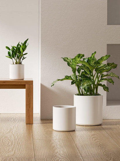 LE TAUCI 15+20+25 cm Plant Pots Set, Ceramic Planters for Indoor Plants, Mid-Century Modern Flower Planter Pots with Drainage Hole and Plug, Cylinder