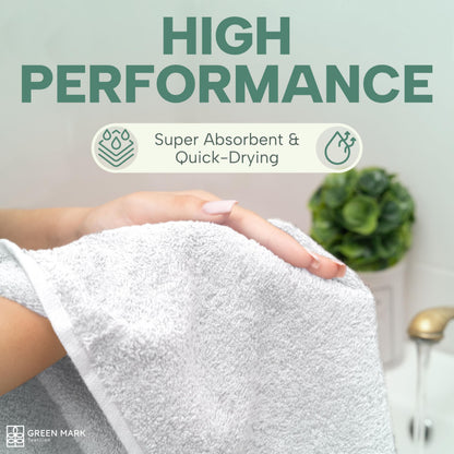 GREEN MARK Hand Towels - Set of 8 – 100% Cotton, Soft & Absorbent, Premium Quality for Bathroom, Spa and Gym, 50 × 100 cm, White