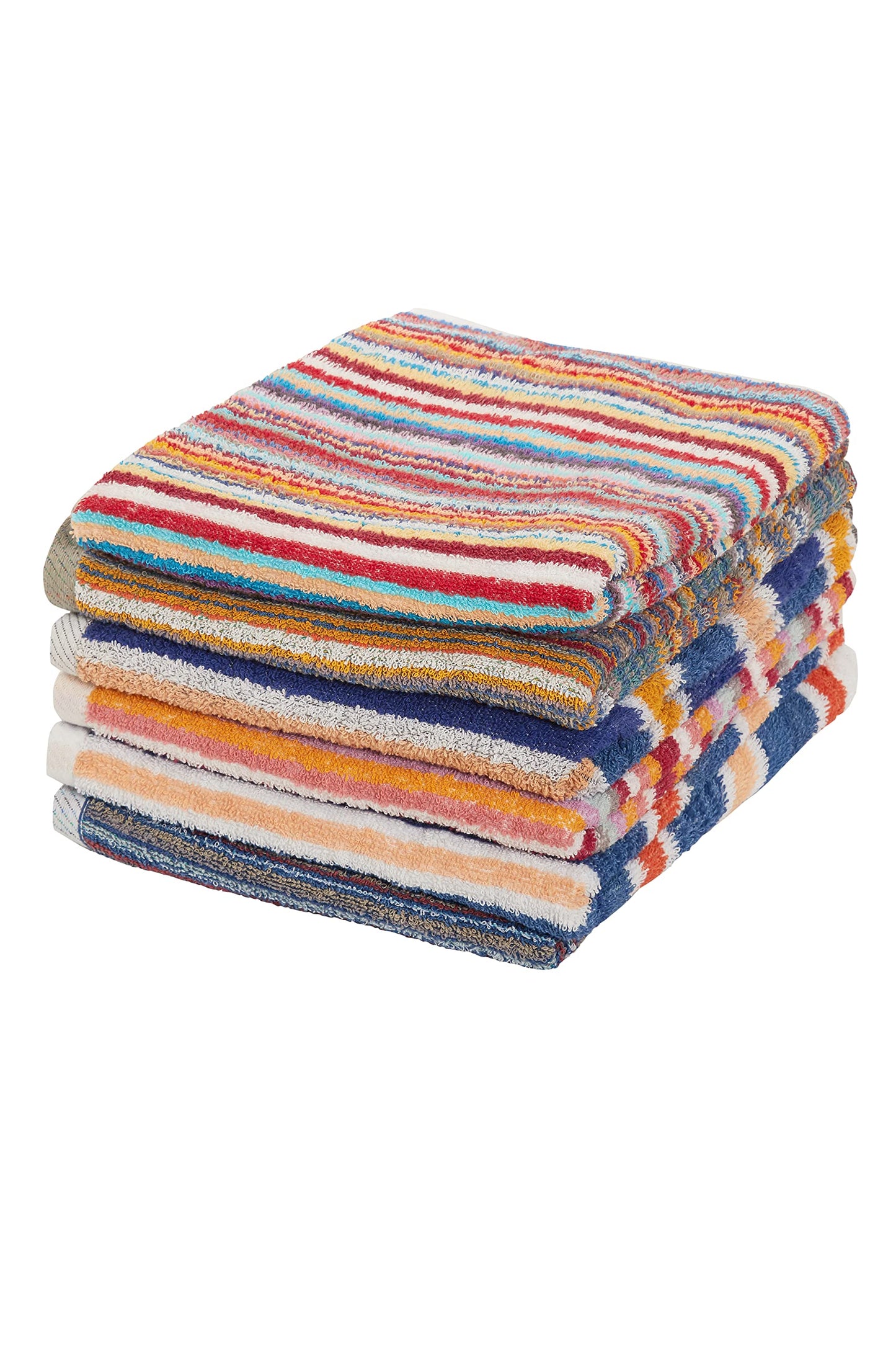 Olivia Rocco Pack Of 6 Stripe Towels Easy Care 100% Cotton Colourful Absorbent And Quick Dry Hand Towels Bath Sheets Holiday Gym Beach (6 x Hand