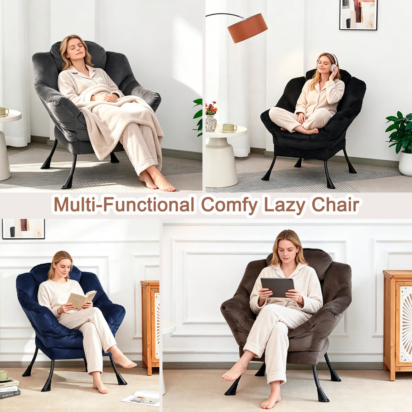 Mordchil EU Comfy Chair for Adults,Armchair Chair for Living Room,Velvet Reading Chairs for Bedroom, Accent Chairs with Steel Frame,Dark Coffee