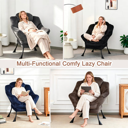 Mordchil EU Comfy Chair for Adults,Armchair Chair for Living Room,Velvet Reading Chairs for Bedroom, Accent Chairs with Steel Frame,Dark Coffee