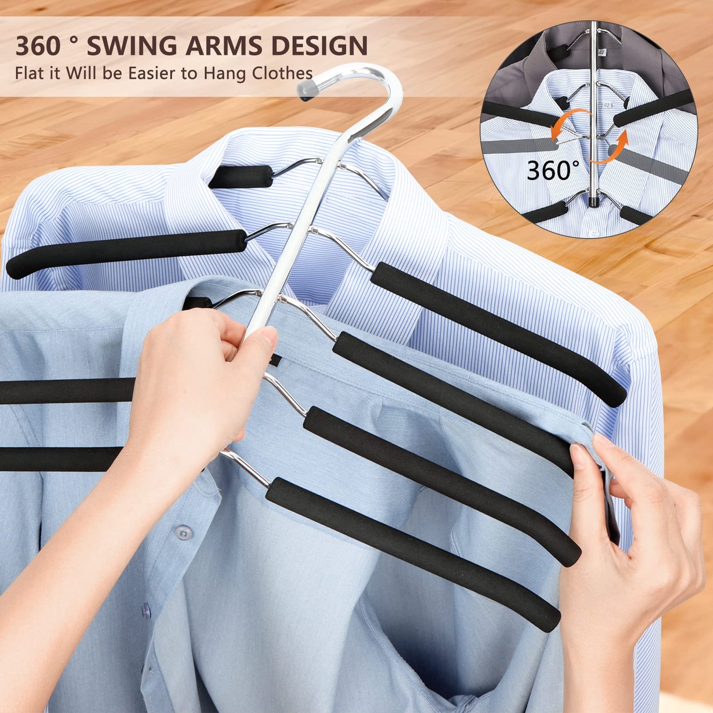 ZriEy 1 Pack 5 in 1 Clothes Hangers, Multi Layers Anti-slip Metal Coat Hangers, Multifunctional Closet Hanger Space Saving Storage Hanger with EVA