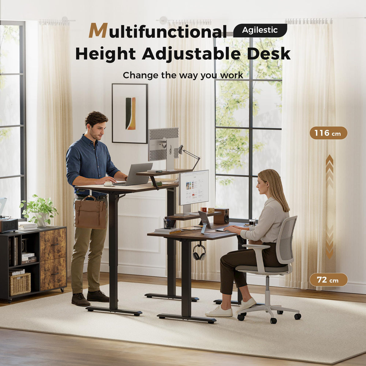 Agilestic Eletric Height Adjustable Desk, Movable Monitorstand, 160x60cm