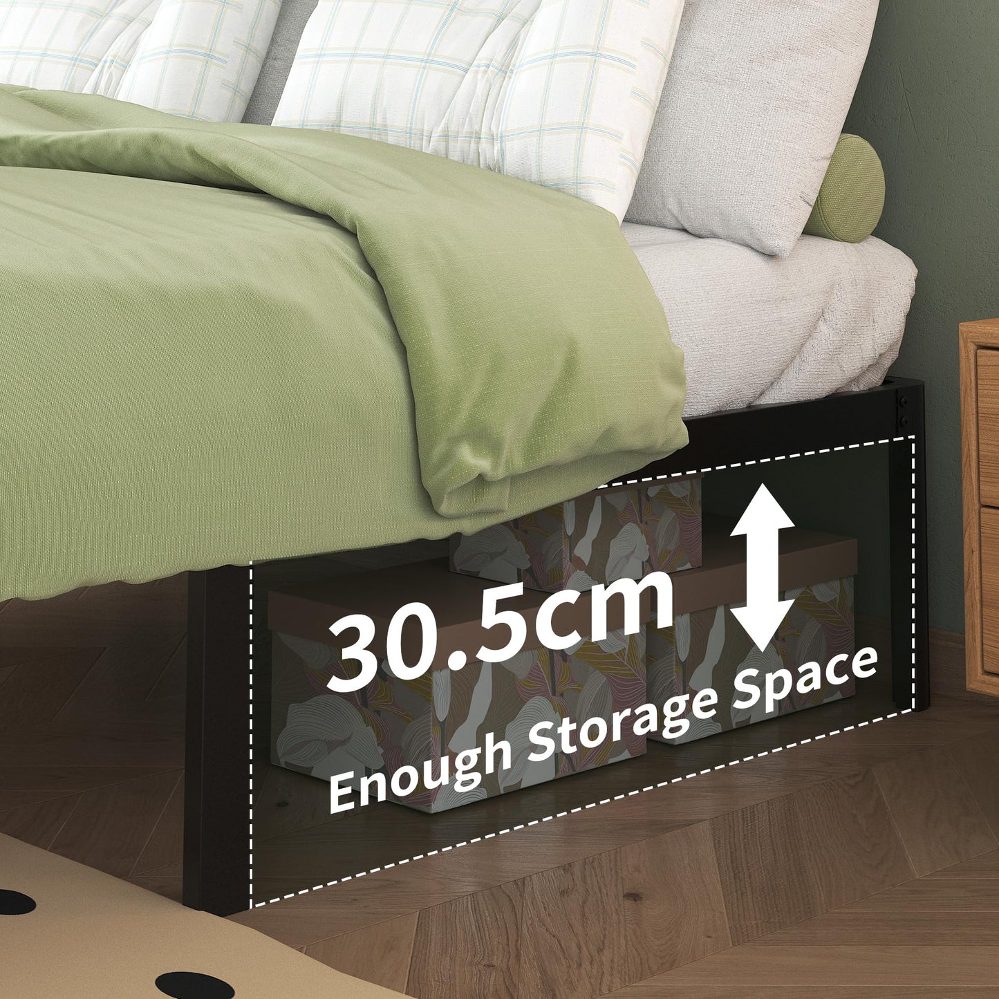 Lutown-Teen Double Bed Frame 4ft6 with Rounded Corner Legs, Heavy Duty Metal Bed Frame Small Double with Steel Slats Support, Double Bed 36 cm High,