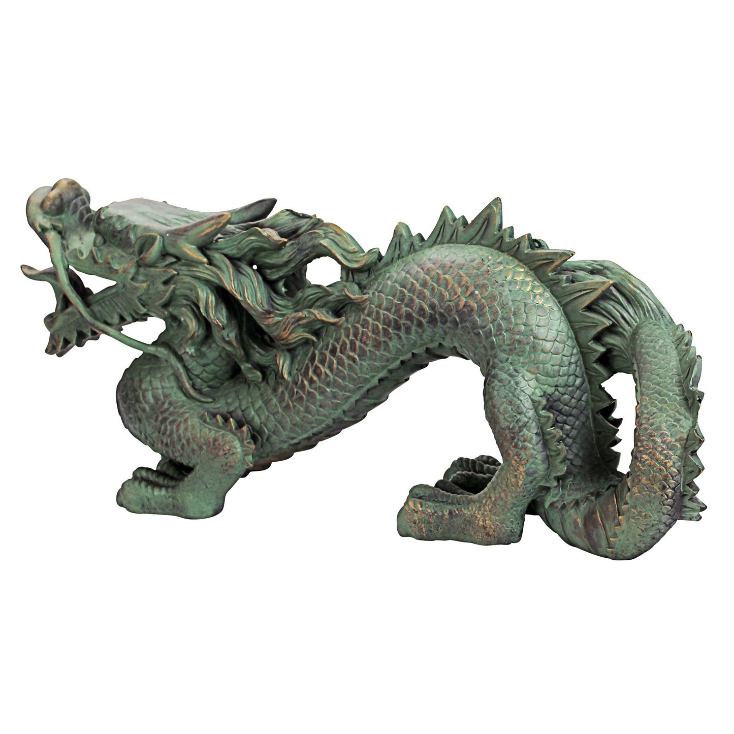 Design Toscano Asian Dragon of the Great Wall Garden Statue, Medium, 53.5 cm, Polyresin, Bronze Verdigris Finish
