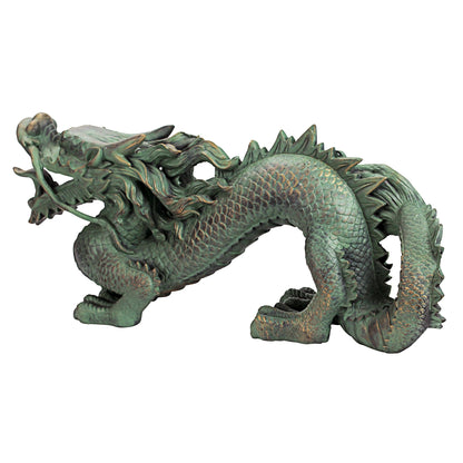 Design Toscano Asian Dragon of the Great Wall Garden Statue, Medium, 53.5 cm, Polyresin, Bronze Verdigris Finish