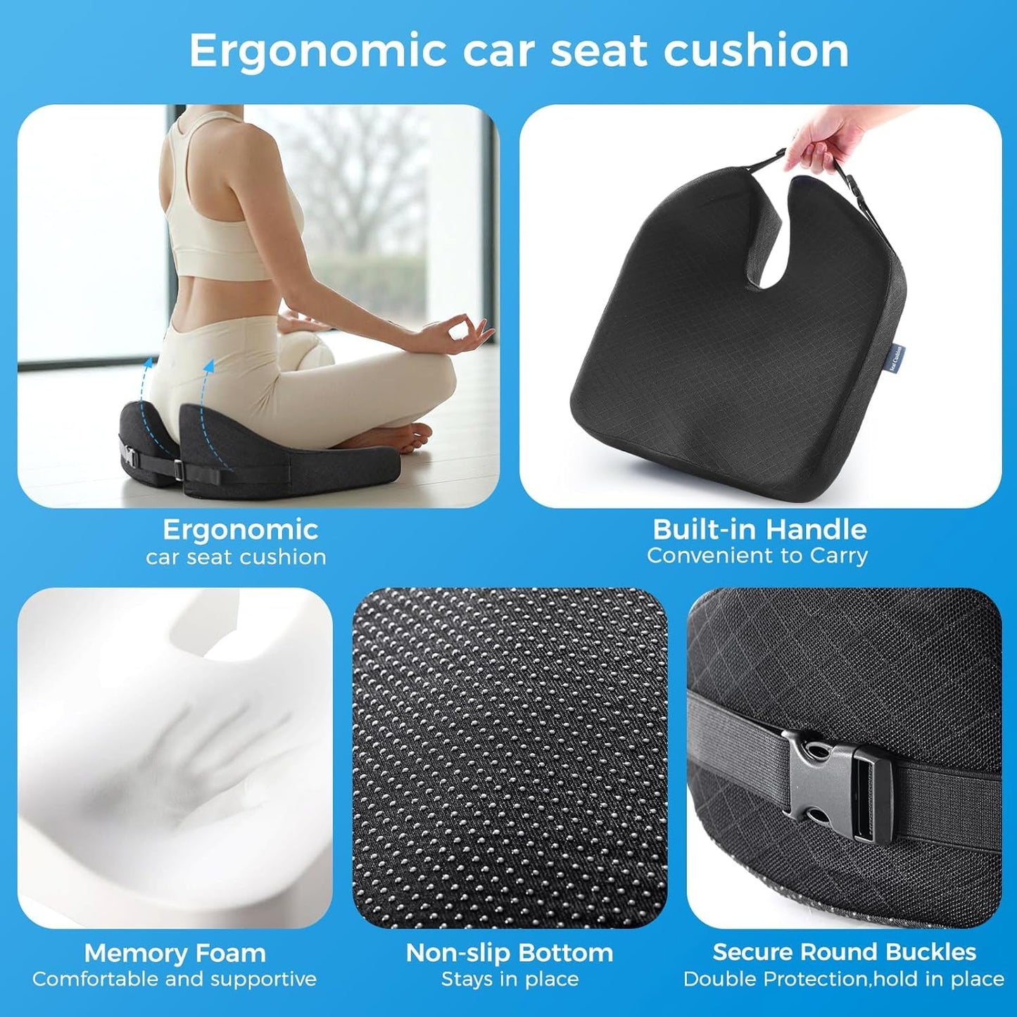 Niceeday Car Seat Cushion for Long Drives – Memory Foam Seat Pad for Lower Back, Height Booster & Posture Support, Universal Cushion for Car, Truck