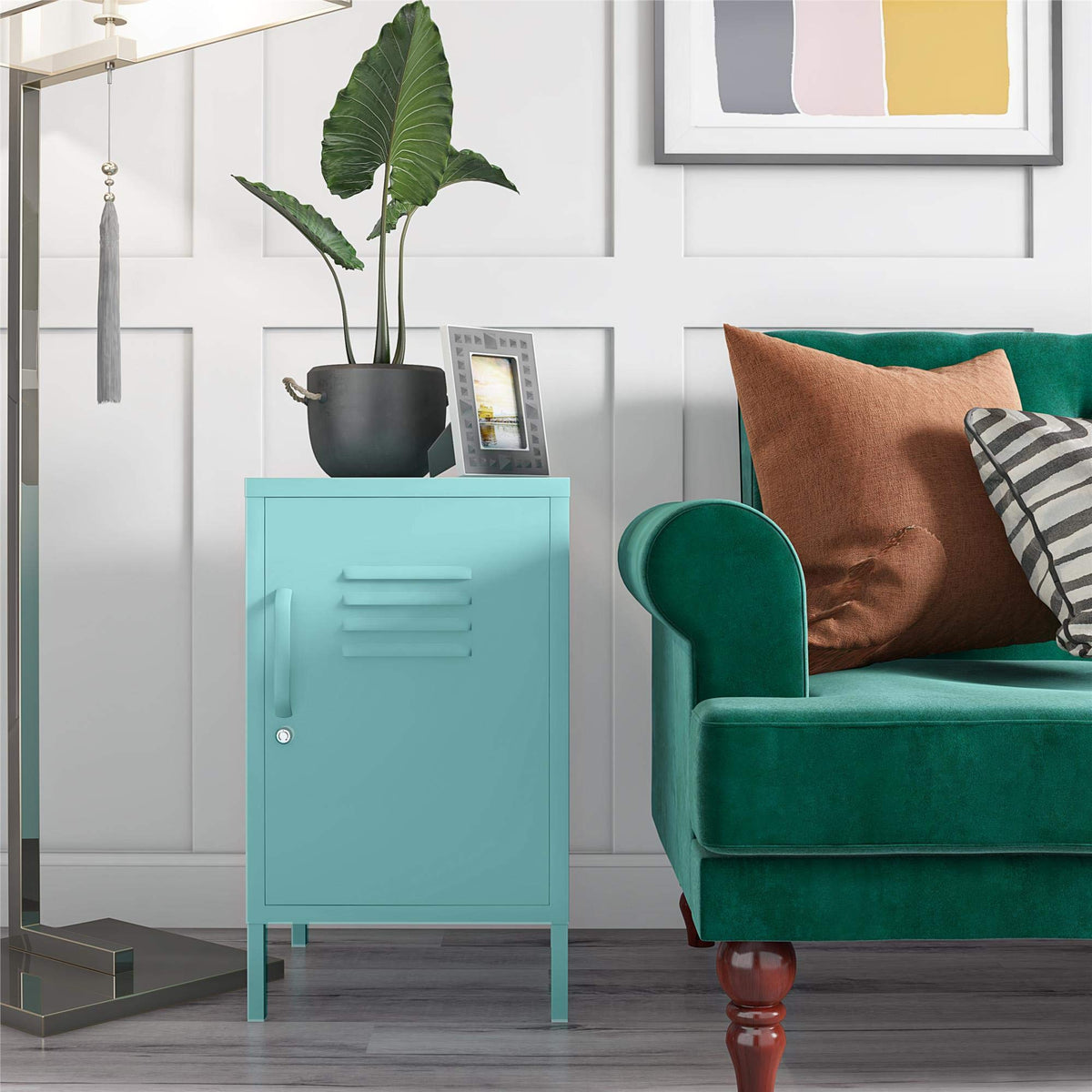 DHP Furniture Cache Metal Locker End Table Mint