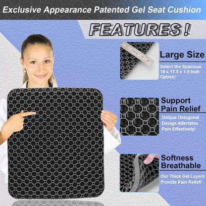 Airllantry Seat Cushion, Gel Seat Cushion for Long Sitting– Back, Sciatica, Tailbone Pain Relief Pad, 19in Seat Pad for Car, Office Chair, Wheelchair