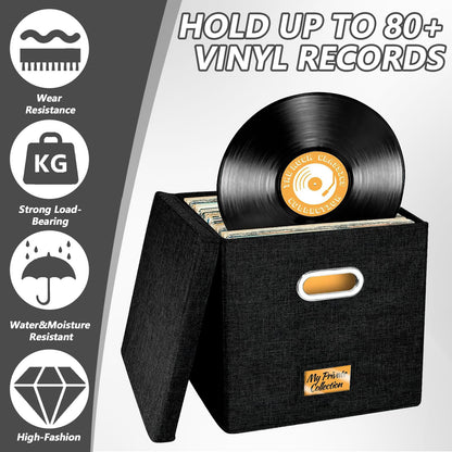 4 PCS 12-inch Vinyl Record Storage Box,Folding LP Case with Lid & Handle