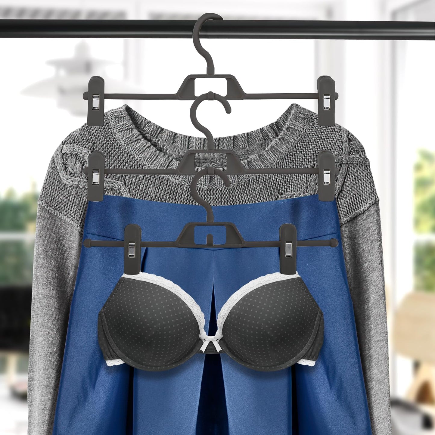 WJWSKI Trouser Hangers with Adjustable Clips, Stackable Skirt Hangers 10Pack, Pants Hangers Space Saving with 360° Swivel Hooks for Skirts,Dresses