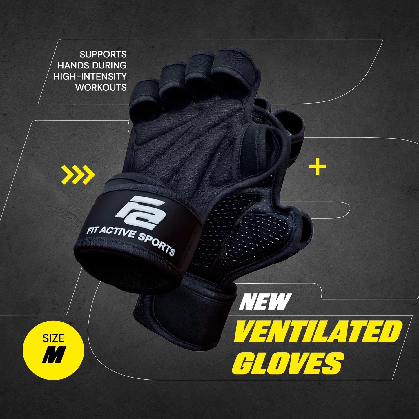 Fit Active Sports New Ventilated Weight Lifting Gloves with Built-In Wrist Wraps, Full Palm Protection & Extra Grip. Workout Grips for Pull Ups, Cross
