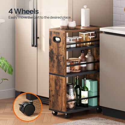 HOOBRO Slim Storage Trolley, Narrow Kitchen Cart for Small Space, Slide Out Kitchen Trolley on Wheels, 4-Tier Rolling Utility Cart with Handle