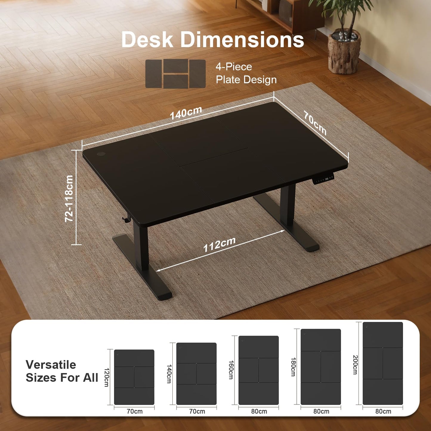 JUMMICO 140 x 70 cm Electric Standing Desk with USB Charging, Sedentary Reminder Height Adjustable Standing Desk, Sit Stand Desk