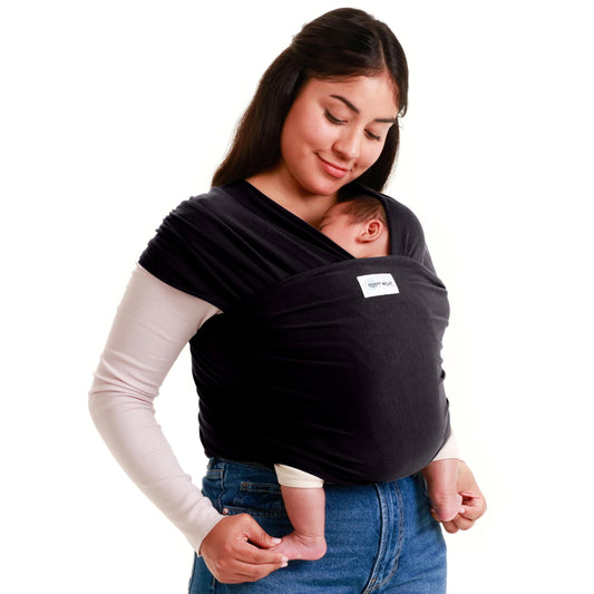 Sleepy Wrap Baby Carrier Newborn to Toddler (7-35 lbs/3-15 kg) - Hands-Free & Hip-Healthy Baby Wrap Carrier, Machine-Washable & Breathable (Black)