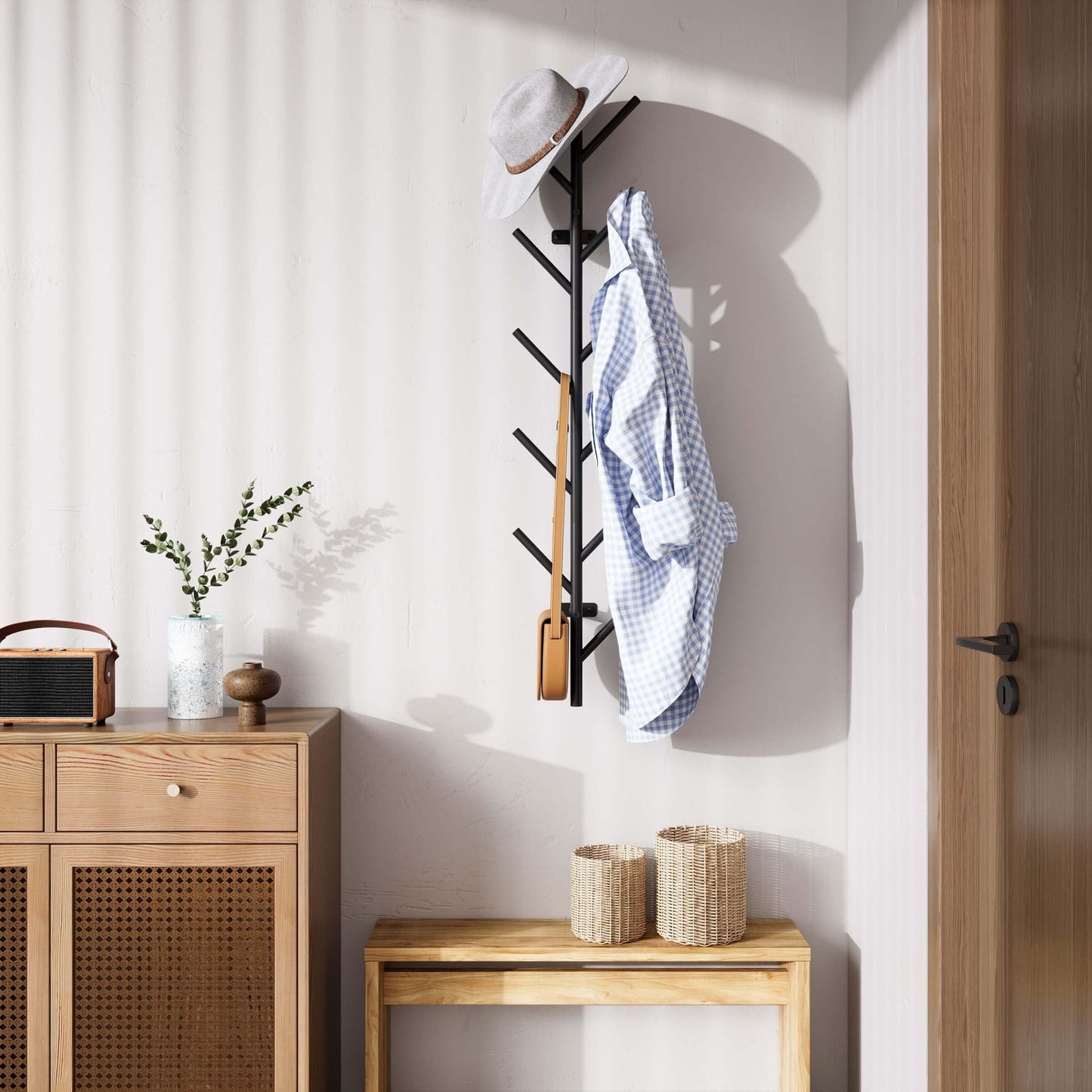 LOFTPLUS Coat Hooks Wall Mounted - 100 cm Metal Coat Rack with 11 Hooks, Wall Coat Hook for Hanging Jackets, Coats, Hats, Scarves and Handbags (Black)