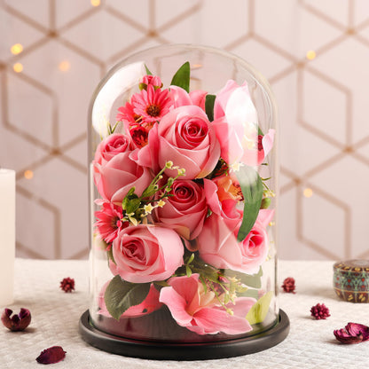 BELLE VOUS Glass Dome Cloche Bell Jar with Black Wooden Base - 30cm/11.81 Inches - Clear Decorative Tabletop Display Case with Tray for Fairy Lights,