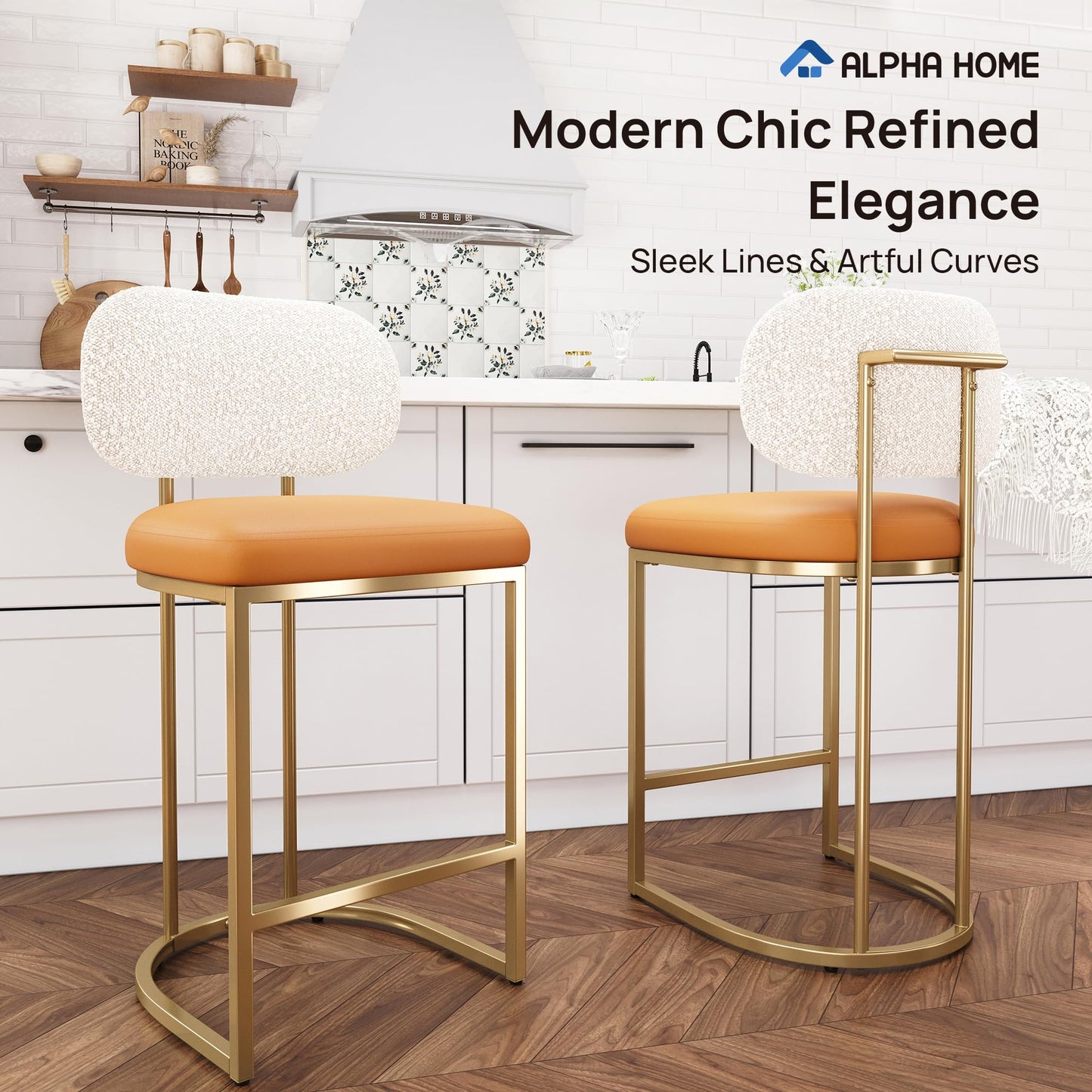 ALPHA HOME Bar Stools Set of 2 Counter Chairs with Backs and 9 CM Seat