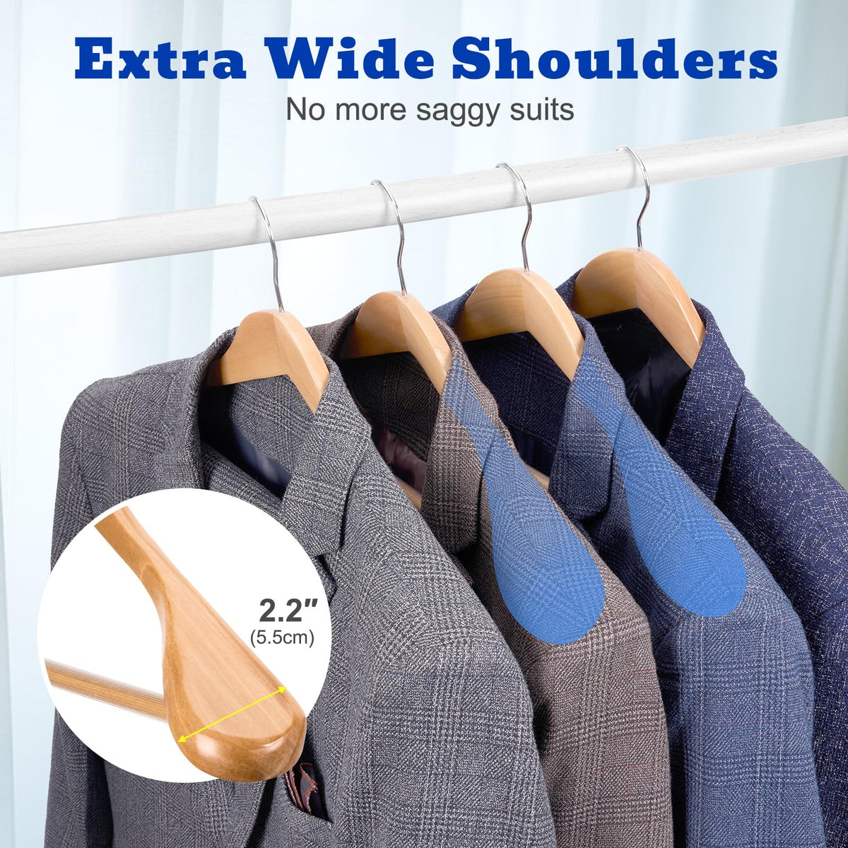 HOUSE DAY Wooden Hangers for Clothes,6pcs Heavy Duty Coat Hangers Wood for Suit,Clothes Hanger for Adult-Natural
