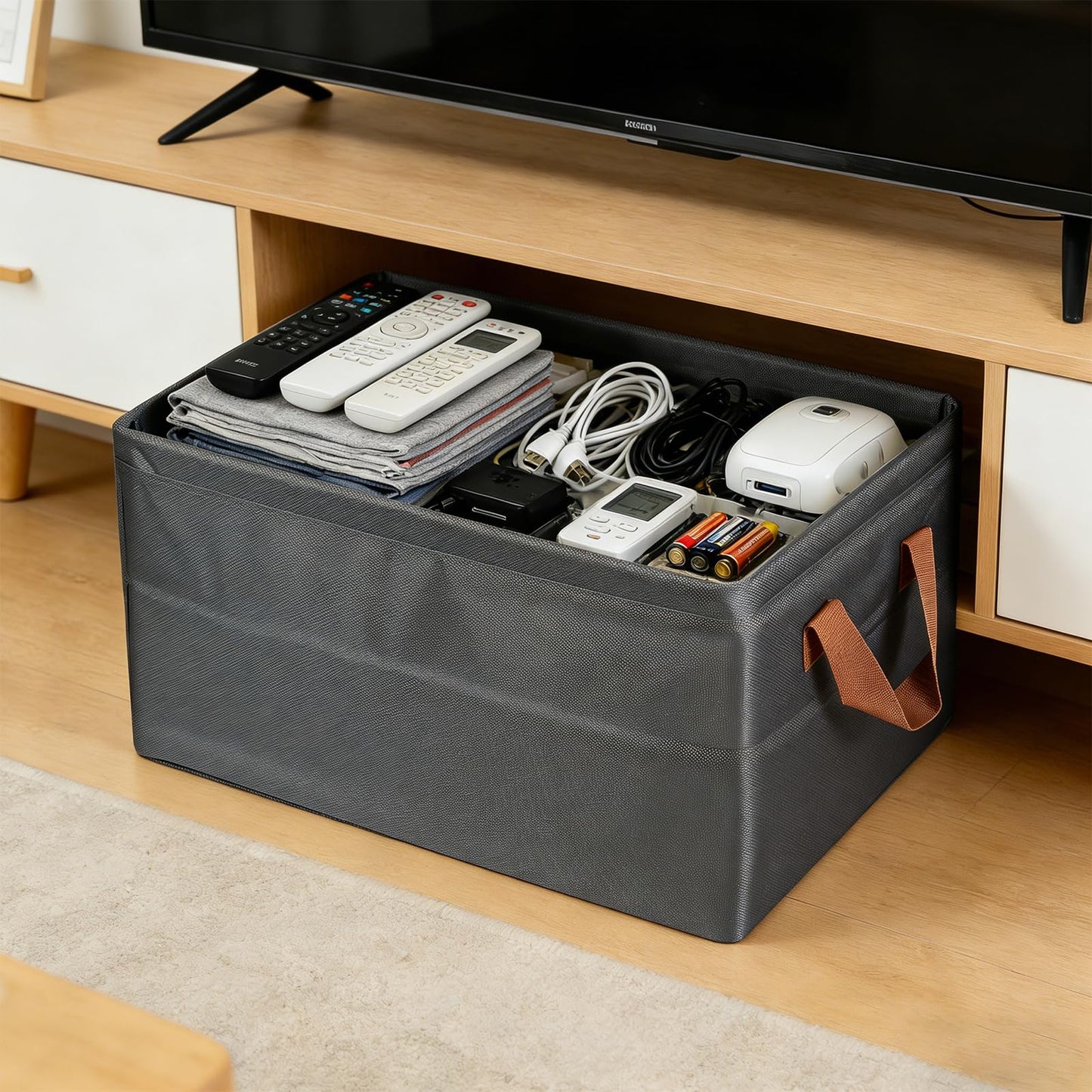 23L Wardrobe Storage Boxes with Metal Frame for Shelves Toys and Clothes