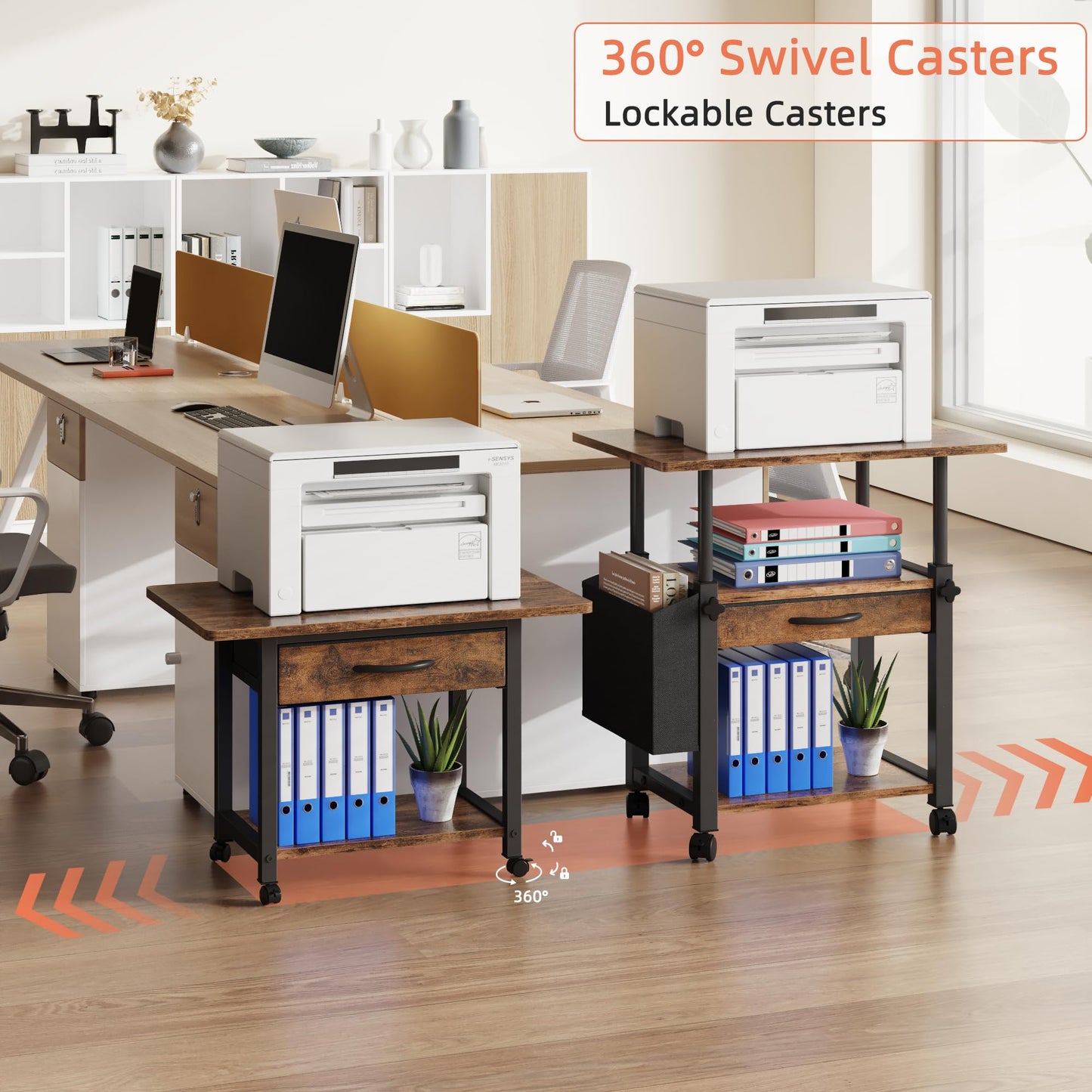 OYRREU Printer Stand on Wheels with Storage, Printer Table for Home Office