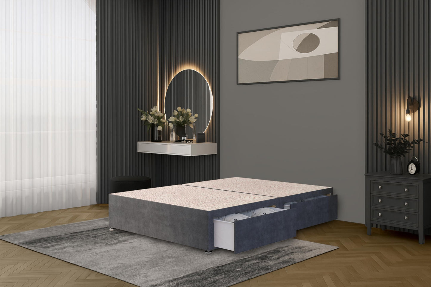 Bed Centre Flexby Divan Bed Base Only with 2 Drawers (Same Side), No Headboard - Available in 3FT, 4FT, 5FT & 6FT