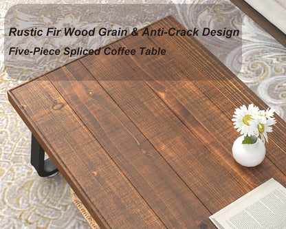 IBF Rustic Brown Wood Coffee Table, Real Wood Living Room Table, 120CM