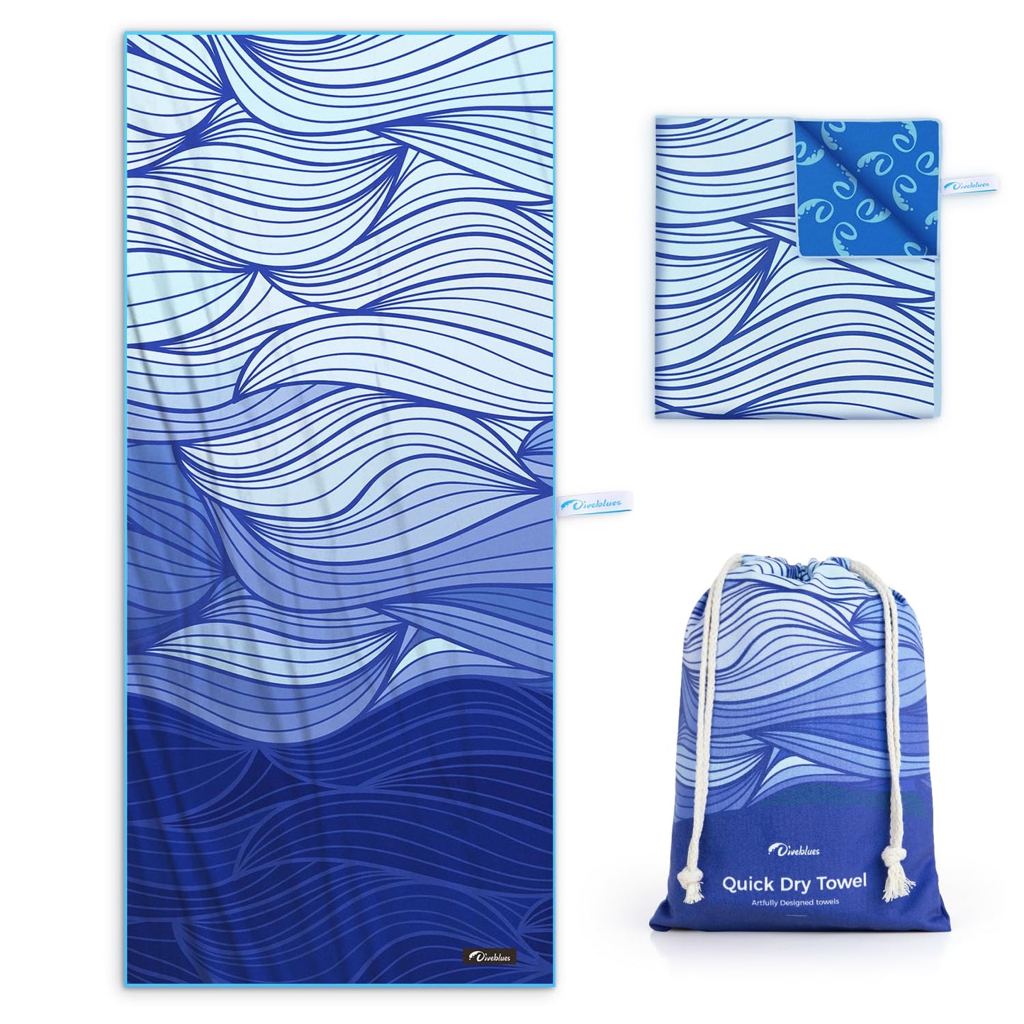 Diveblues Microfiber Beach Towel Fast Drying, Extra Large 79" x 57" Sand Free Beach Towel Super Lightweight Towels for Swimming Pool, Camping, Picnic,