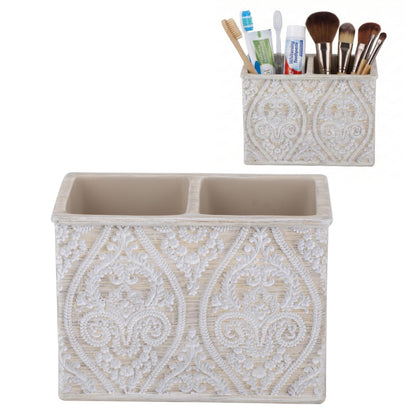 Makeup Brush and Toothbrush Holder Double, Cream, 14x10 cm