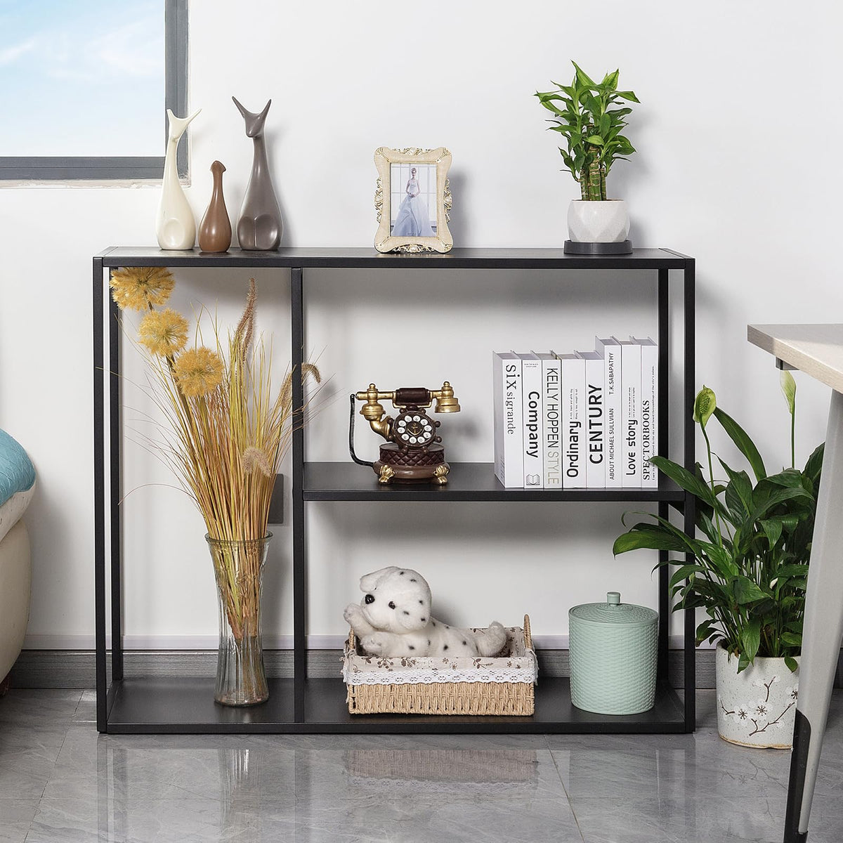 HDANI Console Table,3 Shelf Sofa Table,Thin Entryway Table,Metal Frame Couch Table for Small Spaces,Living Room,Hallway (Black, 100×30×80cm)