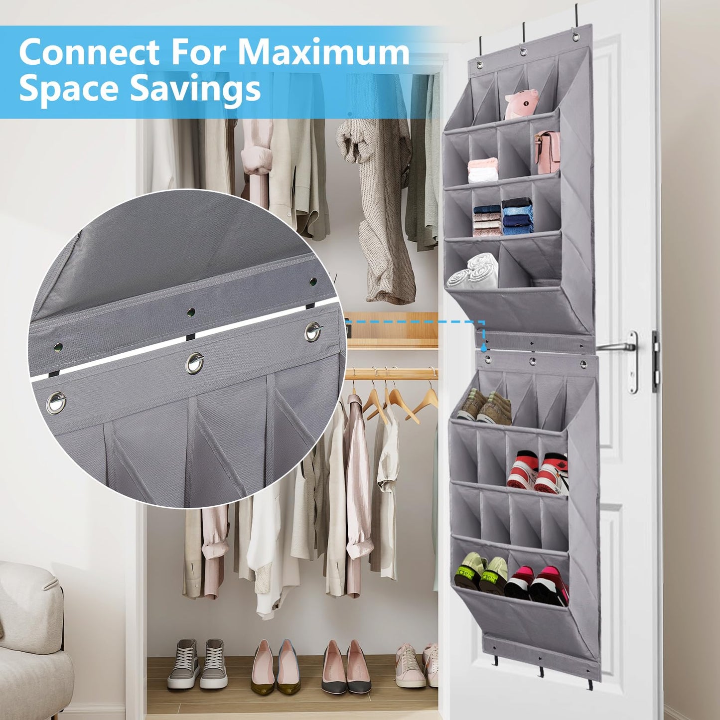 FENTEC Over Door Shoe Storage, Door Shoe Organizer 14 Pockets, Hanging Shoe Storage Organiser Back of Door Shoe Rack