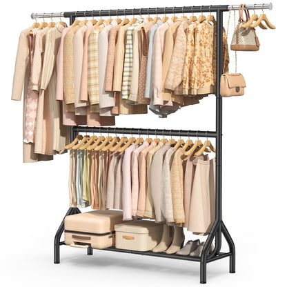 EAGMAK Double Clothes Rail Heavy Duty Load 280 KG, with Shelves, Black