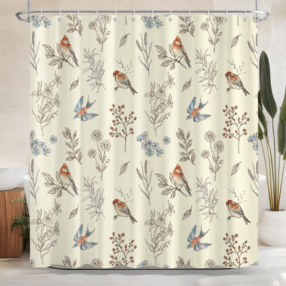 Dazzlewall Beige Birds Shower Curtain for Bathroom Mould & Mildew Resistant