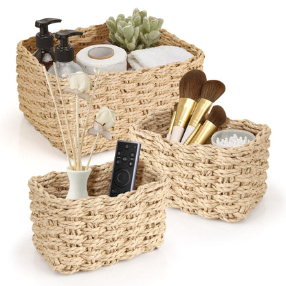 Aramanara 3 Pcs Woven Storage Baskets for Shelves, Wicker Hamper Basket