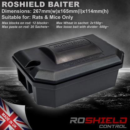 ROSHIELD External Tamper Proof Rodent Boxes & Wax Bait Rat Killer Poison Block Kit (4 Boxes & 300 gr Blocks)