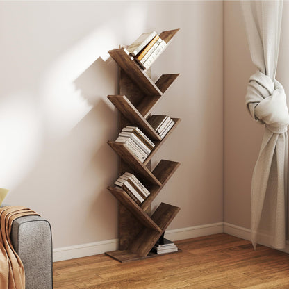 Mondeer Tree Bookshelf, 8 Tier Bookcase Free Standing, Rustic Brown