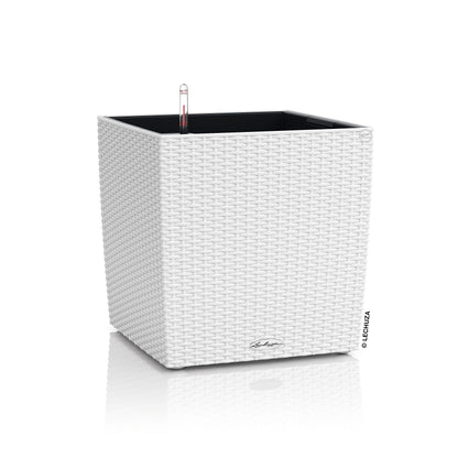 Lechuza Self Watering Plant Pots CUBE Cottage 40 Rattan Look Plastic Garden Outdoor Indoor Planter with Drainage Hole H40 L40 W40 cm White