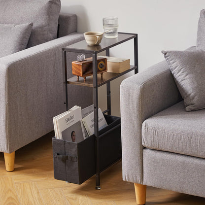 Aibiju Side Table with Storage, 3-Tier Slim Side Table with Fabric BasketNarrow Bedside Table Small Narrow Side Table for Small SpacesBedroom,Living